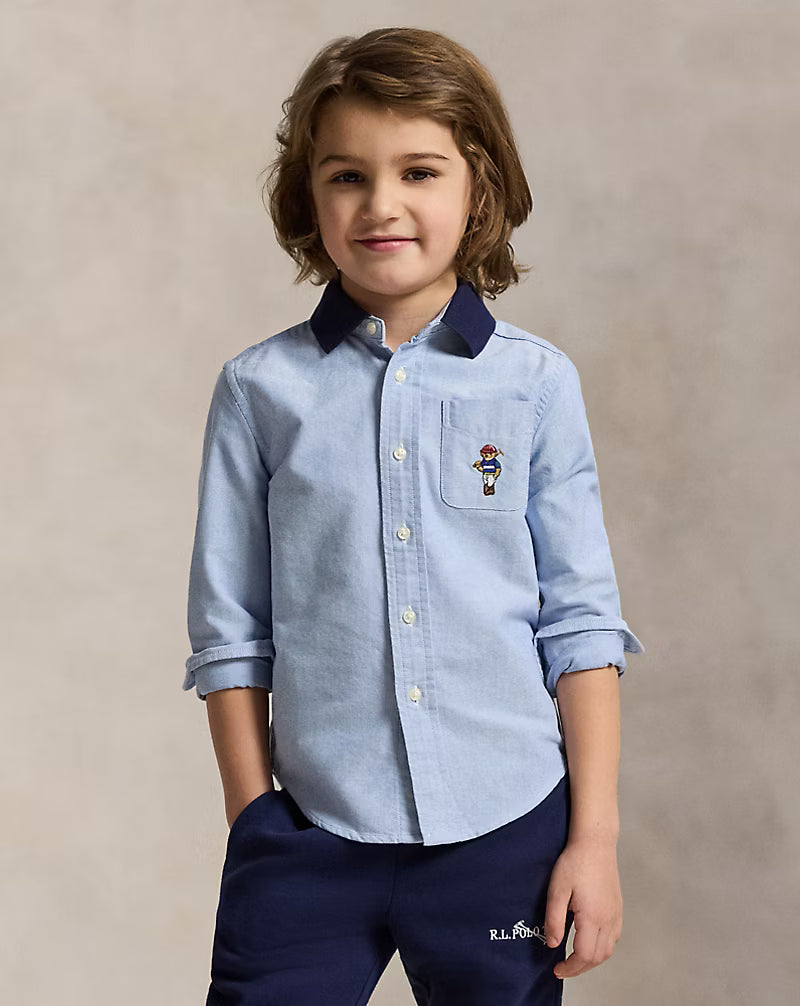 Boys Polo Bear Oxford Knit-Collar Shirt Ralph Lauren