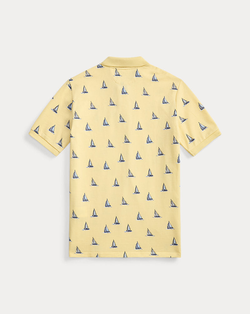 Sailboat-Print Cotton Mesh Polo Shirt