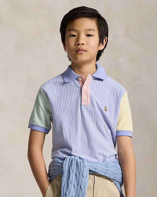 Striped Oxford Mesh Polo Shirt