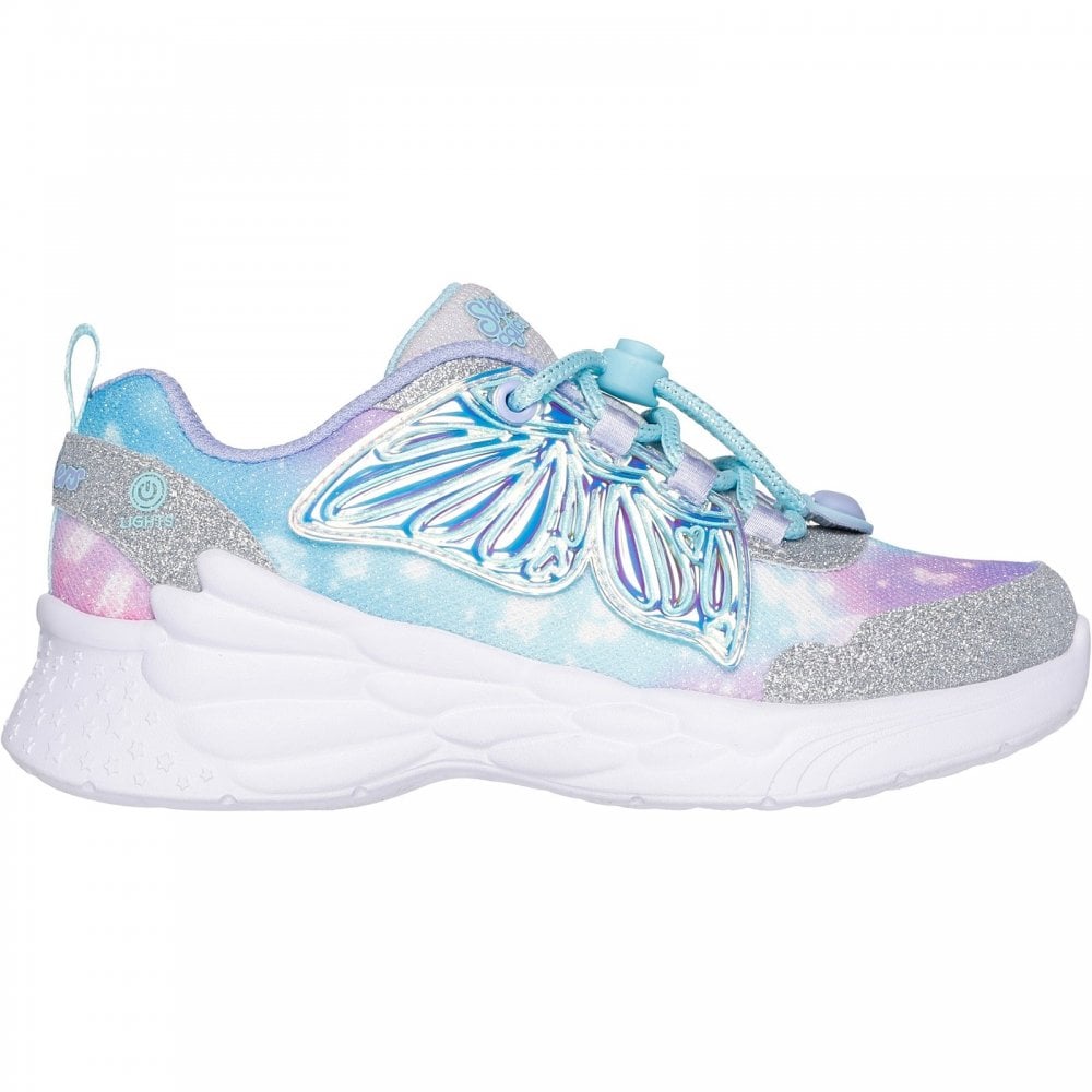 Skechers Dream Racer - Wing Brites | Silver/Lavender | Girls Flashing Butterfly Toggle Trainers