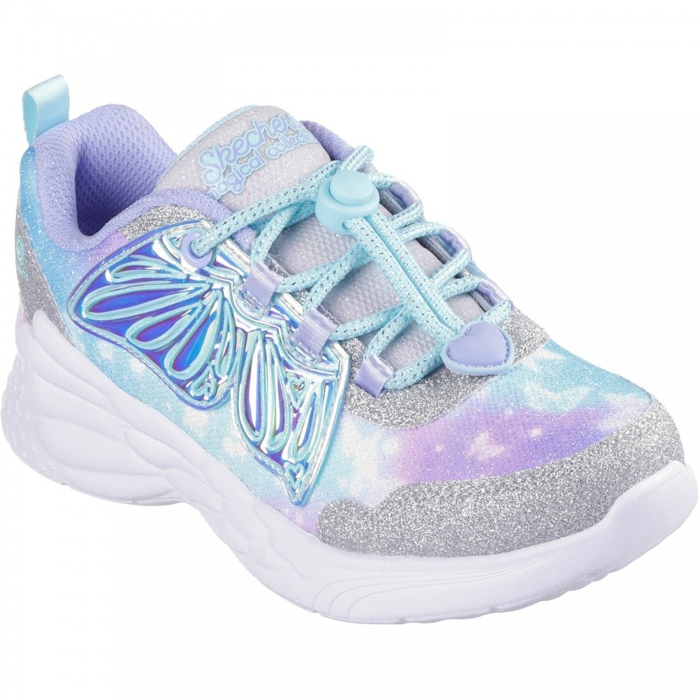 Skechers Dream Racer - Wing Brites | Silver/Lavender | Girls Flashing Butterfly Toggle Trainers