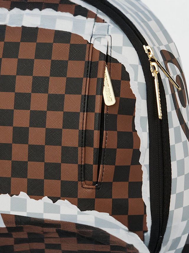 Cream and Brown Tear Check Backpack